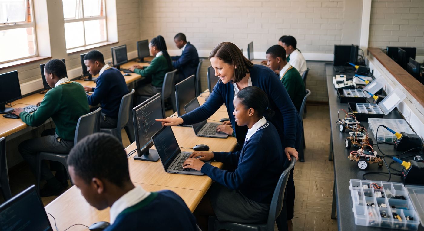 Students in an IALE Academy AI and robotics lab