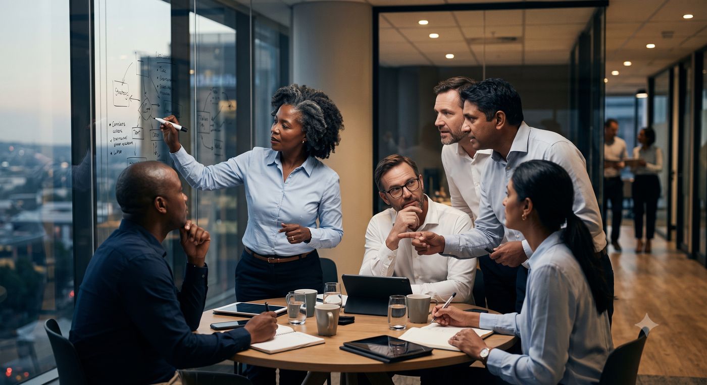 Executives in an AI strategy briefing