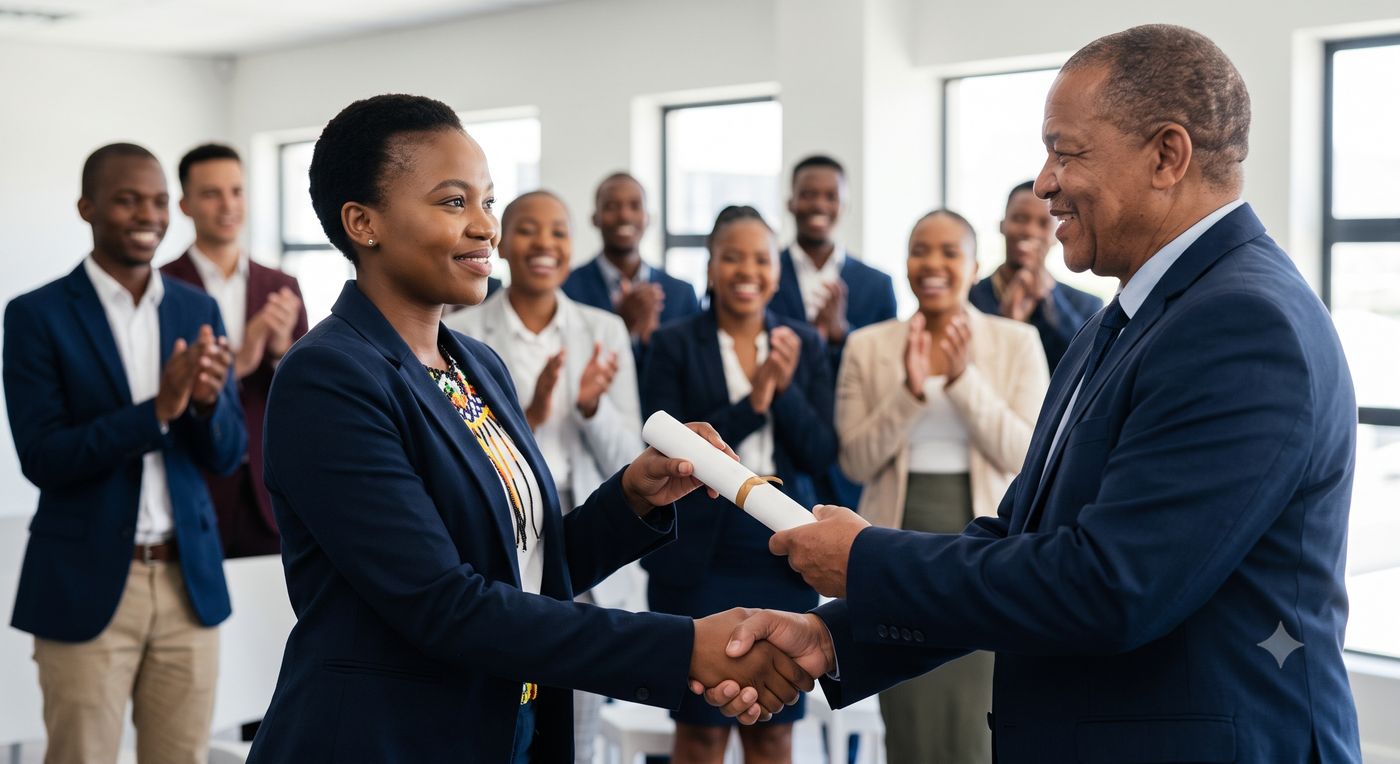 A learner receiving an IALE certificate